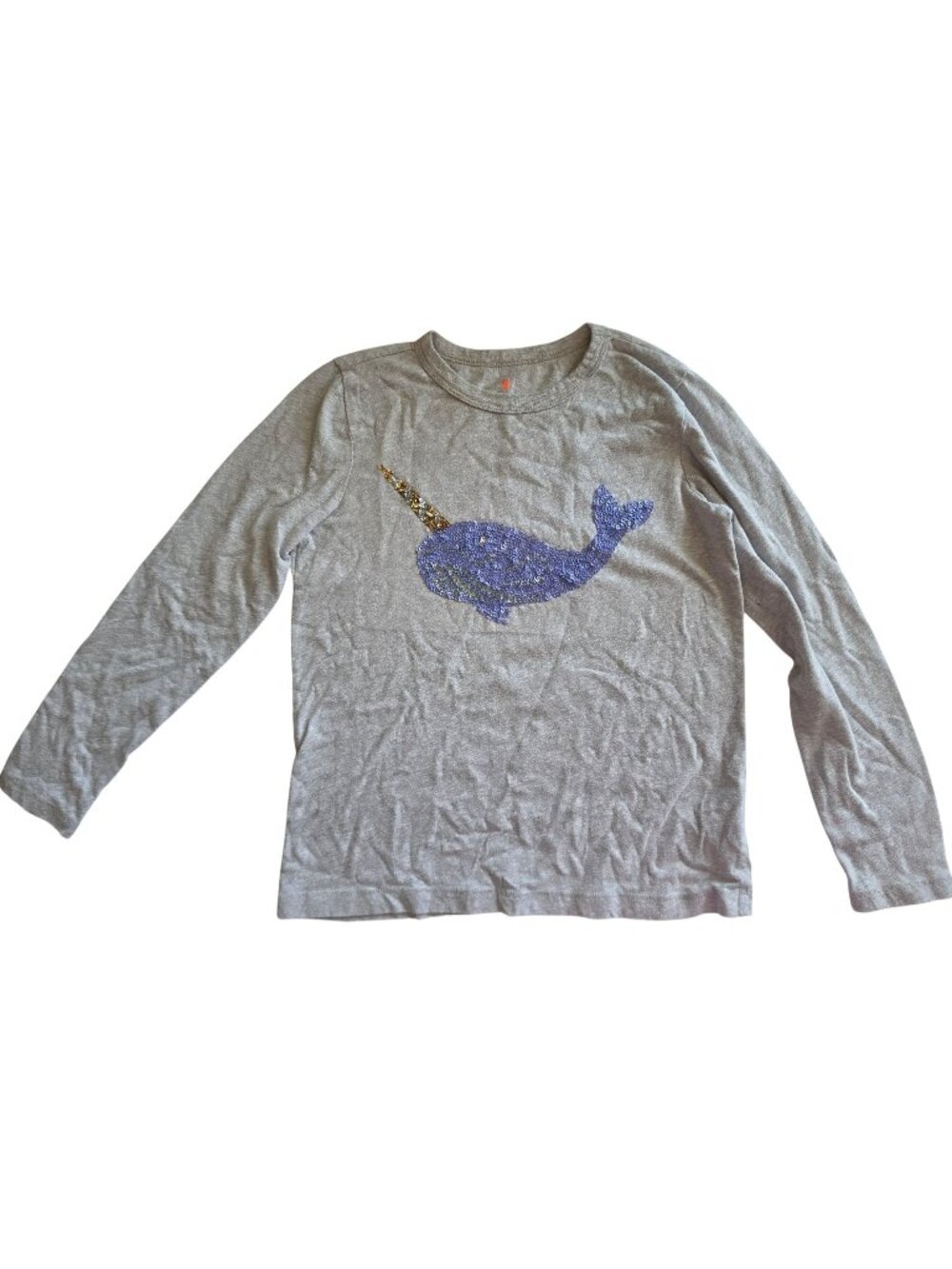 Crewcuts Girls Size 10 Gray Long Sleeve Sequined Narwhal Graphic Tee J.Crew Kids